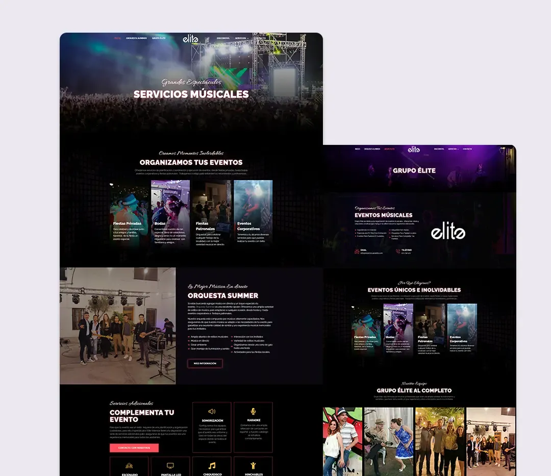 Diseño web de Espectáculos Elite